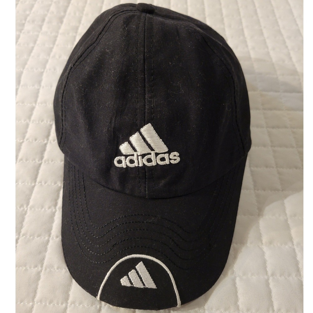 Adidas Climalite Black Baseball Cap White Logo Hook & Loop Adjustable Sporty Hat